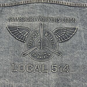 Tyca Men's Embossed Transport Union Denim Jean Trucker Jacket 3XL Vintage USA